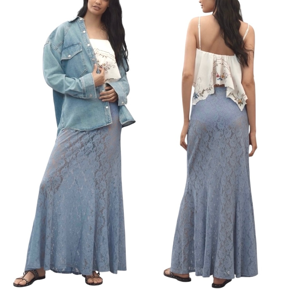 Anthropologie Sheer Lace Maxi Skirt